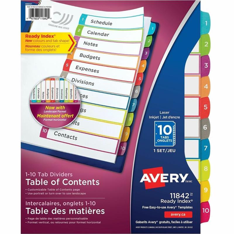 Image Intercalaires de table des matières personnalisables Ready Index®