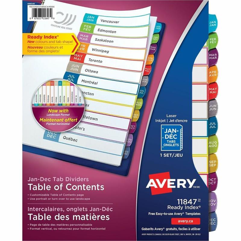 Image Intercalaires de table des matières personnalisables Ready Index®