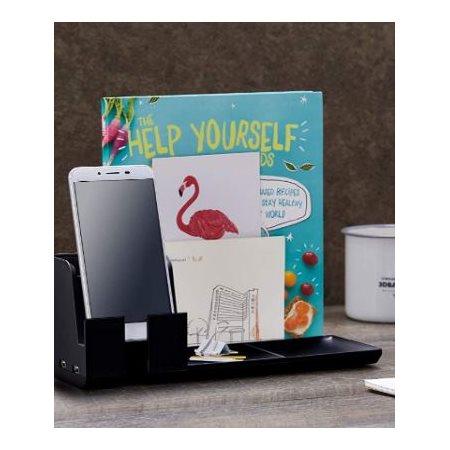 Desktop Organizer with USB Phone Stand black