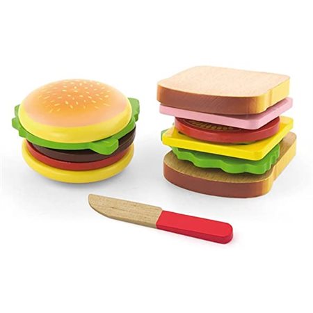 Hamburger et sandwiches en bois