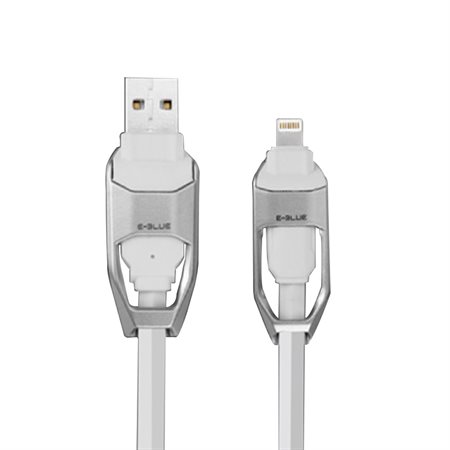 CABLE USB APPLE / ANDROID 2-EN-1 BLANC